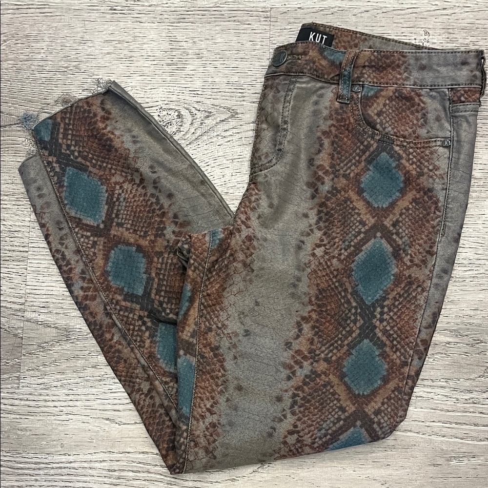 Kut from the Kloth Teal and Brown Snake Print Jeans Size M - Picture 1 of 10